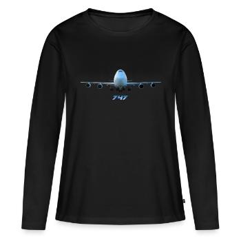 747 Flugzeug Airline Jumbojet - Frauen Premium Bio Langarmshirt - Schwarz - Vorne - Julia (174cm)