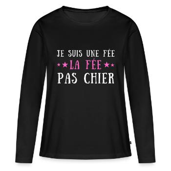 Je suis une fée la fée pas chier - T-shirt manches longues Premium bio Femme - noir - Devant - Julia (174cm)