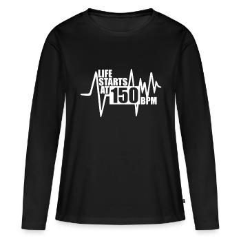 La vie commence à 150 BPM - T-shirt manches longues Premium bio Femme - noir - Devant - Julia (174cm)