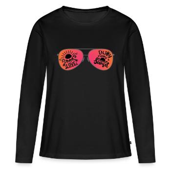 Lunettes de soleil Summer Sunset - T-shirt manches longues Premium bio Femme - noir - Devant - Julia (174cm)