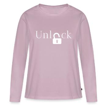 débloquer idée cadeau - T-shirt manches longues Premium bio Femme - rose poudré - Devant - Julia (174cm)