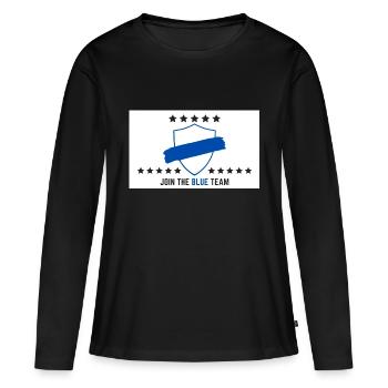 JOIN THE BLUE TEAM // WHITE VERSION - Frauen Premium Bio Langarmshirt - Schwarz - Vorne - Julia (174cm)