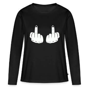 middle finger hands - Women's Premium Organic Long Sleeve Shirt - black - Front - Julia (174cm)