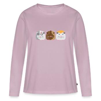 Trois petits cochons d'Inde mignons - T-shirt manches longues Premium bio Femme - rose poudré - Devant - Julia (174cm)