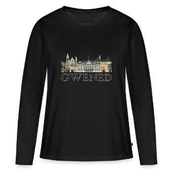 Gwened | Vannes - Kreizh kêr | Centre-ville - T-shirt manches longues Premium bio Femme - noir - Devant - Julia (174cm)