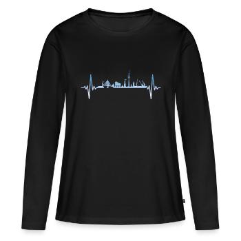Hamburg Skyline Hamburger Hafen Skyline - Frauen Premium Bio Langarmshirt - Schwarz - Vorne - Julia (174cm)