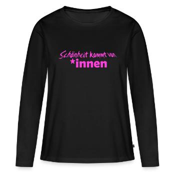 T-Shirt Gendersternchen T-Shirt *innen - Frauen Premium Bio Langarmshirt - Schwarz - Vorne - Julia (174cm)