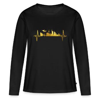 Frankfurt Skyline Battement de cœur - T-shirt manches longues Premium bio Femme - noir - Devant - Julia (174cm)