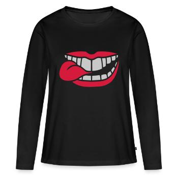 Langue buccale comique - T-shirt manches longues Premium bio Femme - noir - Devant - Julia (174cm)