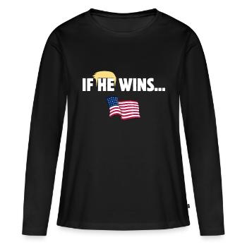 S’IL GAGNE... ÉLECTION AMÉRICAINE 2024  - T-shirt manches longues Premium bio Femme - noir - Devant - Julia (174cm)