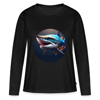 requin, coloré, paillettes, paillettes, bleu - T-shirt manches longues Premium bio Femme - noir - Devant - Julia (174cm)