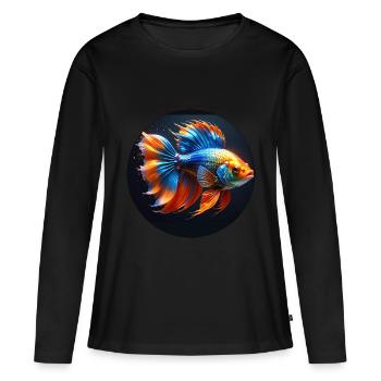 Poisson rouge, coloré, paillettes, paillettes, poisson - T-shirt manches longues Premium bio Femme - noir - Devant - Julia (174cm)