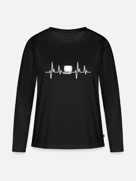 Computer-Herzfrequenz - Frauen Premium Bio Langarmshirt - Schwarz