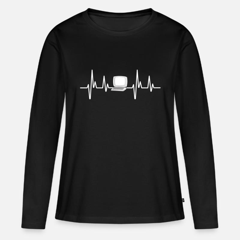 Computer-Herzfrequenz - Frauen Premium Bio Langarmshirt - Schwarz