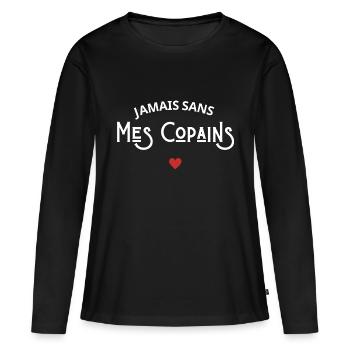 Jamais sans mes copains - T-shirt manches longues Premium bio Femme - noir - Devant - Julia (174cm)