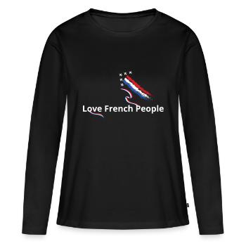 J'aime les français drapeau français - T-shirt manches longues Premium bio Femme - noir - Devant - Julia (174cm)
