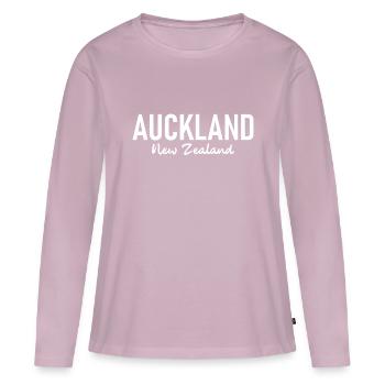 Auckland - Nouvelle-Zélande - Aotearoa - Maori - Kiwi - T-shirt manches longues Premium bio Femme - rose poudré - Devant - Julia (174cm)