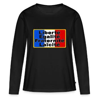 France Drapeau et devise - T-shirt manches longues Premium bio Femme - noir - Devant - Julia (174cm)