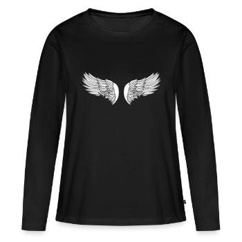 Motif d'ange ailes d'ange - T-shirt manches longues Premium bio Femme - noir - Devant - Julia (174cm)