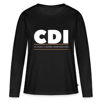 CDI chieuse à durée indeterminée - T-shirt manches longues Premium bio Femme - noir - Devant - Julia (174cm)