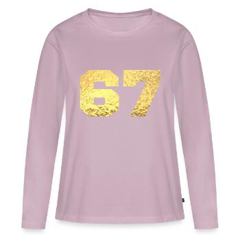 Numéro 67 paillettes doré - 67e anniversaire - T-shirt manches longues Premium bio Femme - rose poudré - Devant - Julia (174cm)