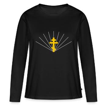 Croix orthodoxe - T-shirt manches longues Premium bio Femme - noir - Devant - Julia (174cm)