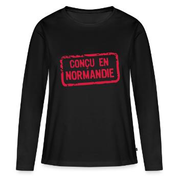 concu etiquette normandie - T-shirt manches longues Premium bio Femme - noir - Devant - Julia (174cm)
