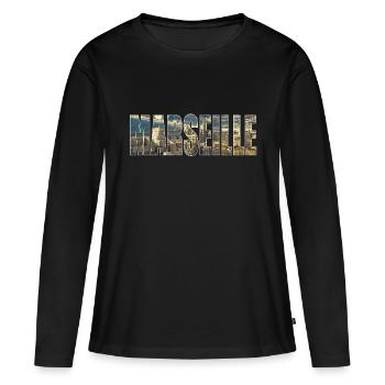 Marseille - Frauen Premium Bio Langarmshirt - Schwarz - Vorne - Julia (174cm)
