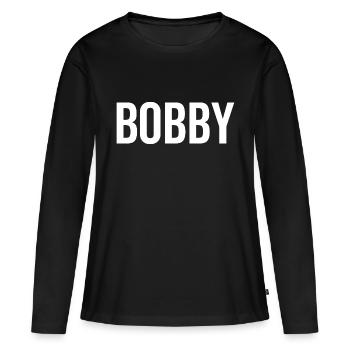 Bobby Nom personnalisé Police Texte Anniversaire - T-shirt manches longues Premium bio Femme - noir - Devant - Julia (174cm)