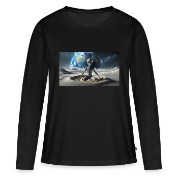 extraterrestre gris à la surface de la lune – méditer - T-shirt manches longues Premium bio Femme - noir - Devant - Julia (174cm)