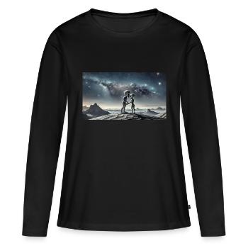 Alien gris sur la surface de la lune – Couple qui s’embrasse - T-shirt manches longues Premium bio Femme - noir - Devant - Julia (174cm)