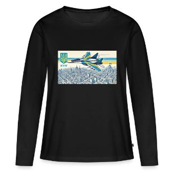 Fantôme de Kiev - T-shirt manches longues Premium bio Femme - noir - Devant - Julia (174cm)