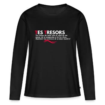 TES TRESORS. Citation - T-shirt manches longues Premium bio Femme - noir - Devant - Julia (174cm)