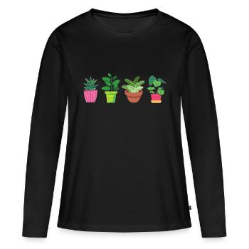 Blumen - Frauen Premium Bio Langarmshirt - Schwarz - Vorne - Julia (174cm)