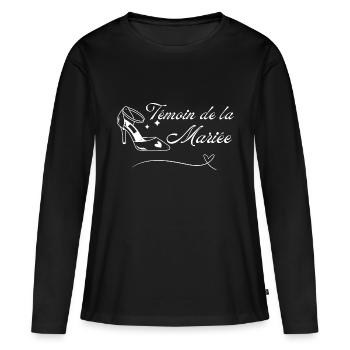 Témoin de la mariée - T-shirt manches longues Premium bio Femme - noir - Devant - Julia (174cm)