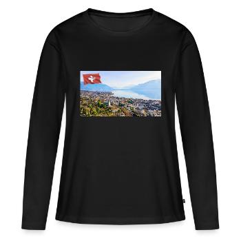Vevey, Suisse. - T-shirt manches longues Premium bio Femme - noir - Devant - Julia (174cm)