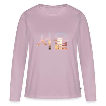 Séoul Coréen Langue - T-shirt manches longues Premium bio Femme - rose poudré - Devant - Julia (174cm)