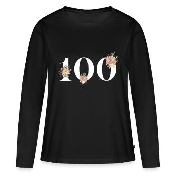 100e anniversaire fleuris (Cadeau de 100 ans) - T-shirt manches longues Premium bio Femme - noir - Devant - Julia (174cm)