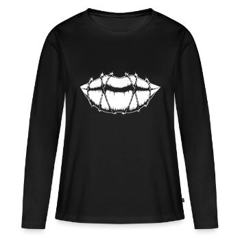 Liberté d’expression - Des lipps dans des barbelés - T-shirt manches longues Premium bio Femme - noir - Devant - Julia (174cm)