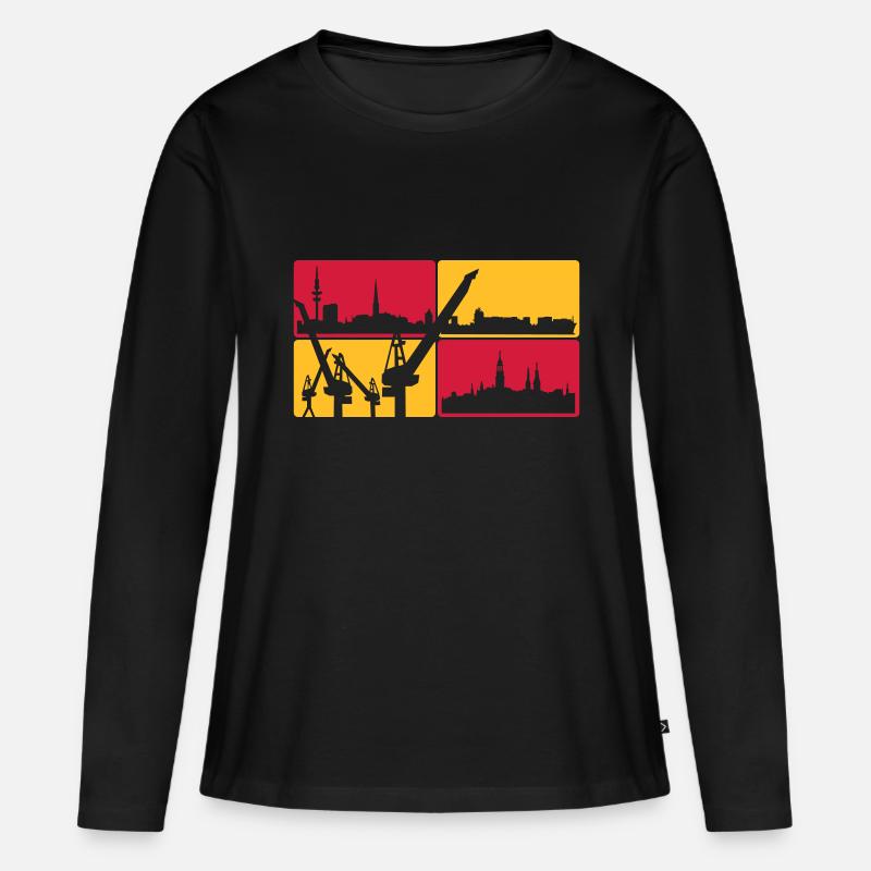 Hamburg Skyline - Frauen Premium Bio Langarmshirt - Schwarz