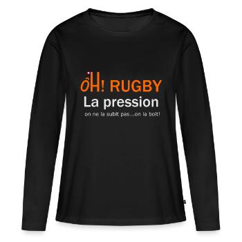 oh rugby pression - T-shirt manches longues Premium bio Femme - noir - Devant - Julia (174cm)