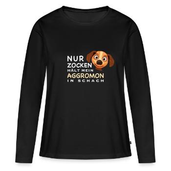 Lustiger Spruch, Zocken hält Aggromon in Schach - Frauen Premium Bio Langarmshirt - Schwarz - Vorne - Julia (174cm)