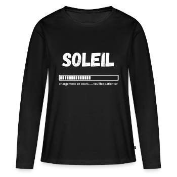Sonnenschein im Gange, bitte warten - Frauen Premium Bio Langarmshirt - Schwarz - Vorne - Julia (174cm)