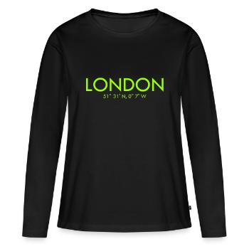 Londres - Coordonnées - Latitude - Longitude - GB - T-shirt manches longues Premium bio Femme - noir - Devant - Julia (174cm)