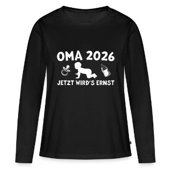 Oma 2026 Schwangerschaft verkünden Großmutter - Frauen Premium Bio Langarmshirt - Schwarz - Vorne - Julia (174cm)