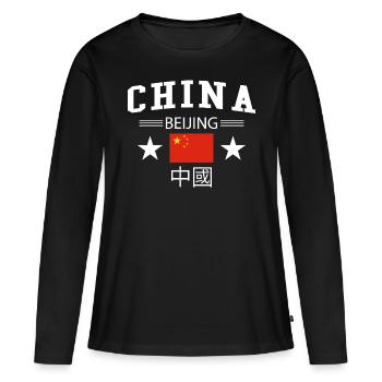 Chine - T-shirt manches longues Premium bio Femme - noir - Devant - Julia (174cm)