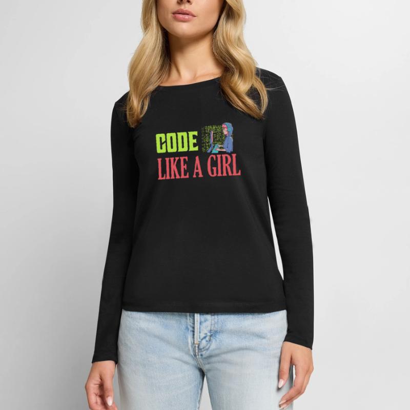 Code Like A Girl Programmer Coding Frauen Premium Bio Langarmshirt