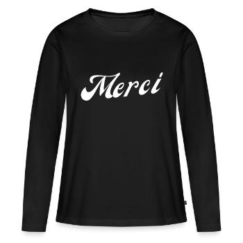 Merci - T-shirt manches longues Premium bio Femme - noir - Devant - Julia (174cm)