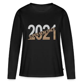Super maman depuis 2021 - T-shirt manches longues Premium bio Femme - noir - Devant - Julia (174cm)