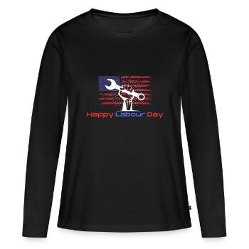 Joyeuse fête du travail - T-shirt manches longues Premium bio Femme - noir - Devant - Julia (174cm)